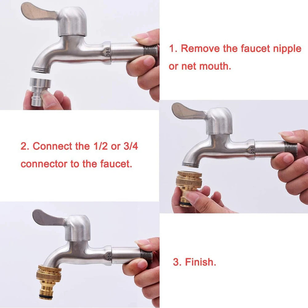 Brass Faucet Tap Connector Mixer Hose Adaptor Quick Connecter 1/2 3/4 Copper Hose Coupling Adapter Garden Watering Fittings Tool Peaceful Pleasures Health and Wellness