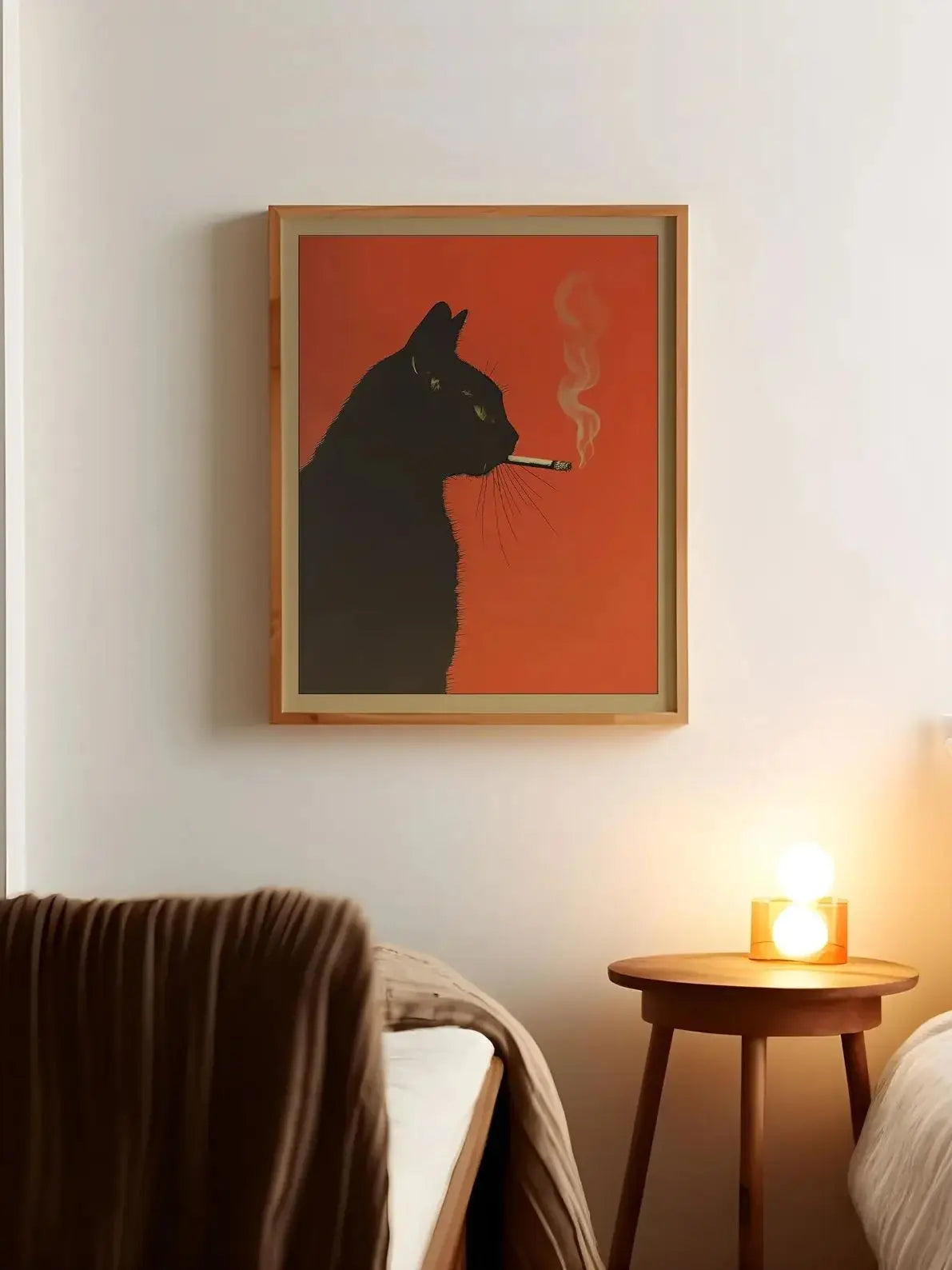 Black Cat Smoking Vintage Canvas Wall Art | Retro Funny Poster