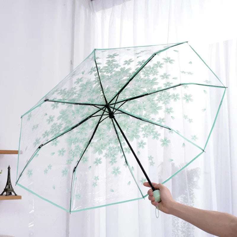 Cherry Blossom Transparent Trifold Umbrella | Korean Style