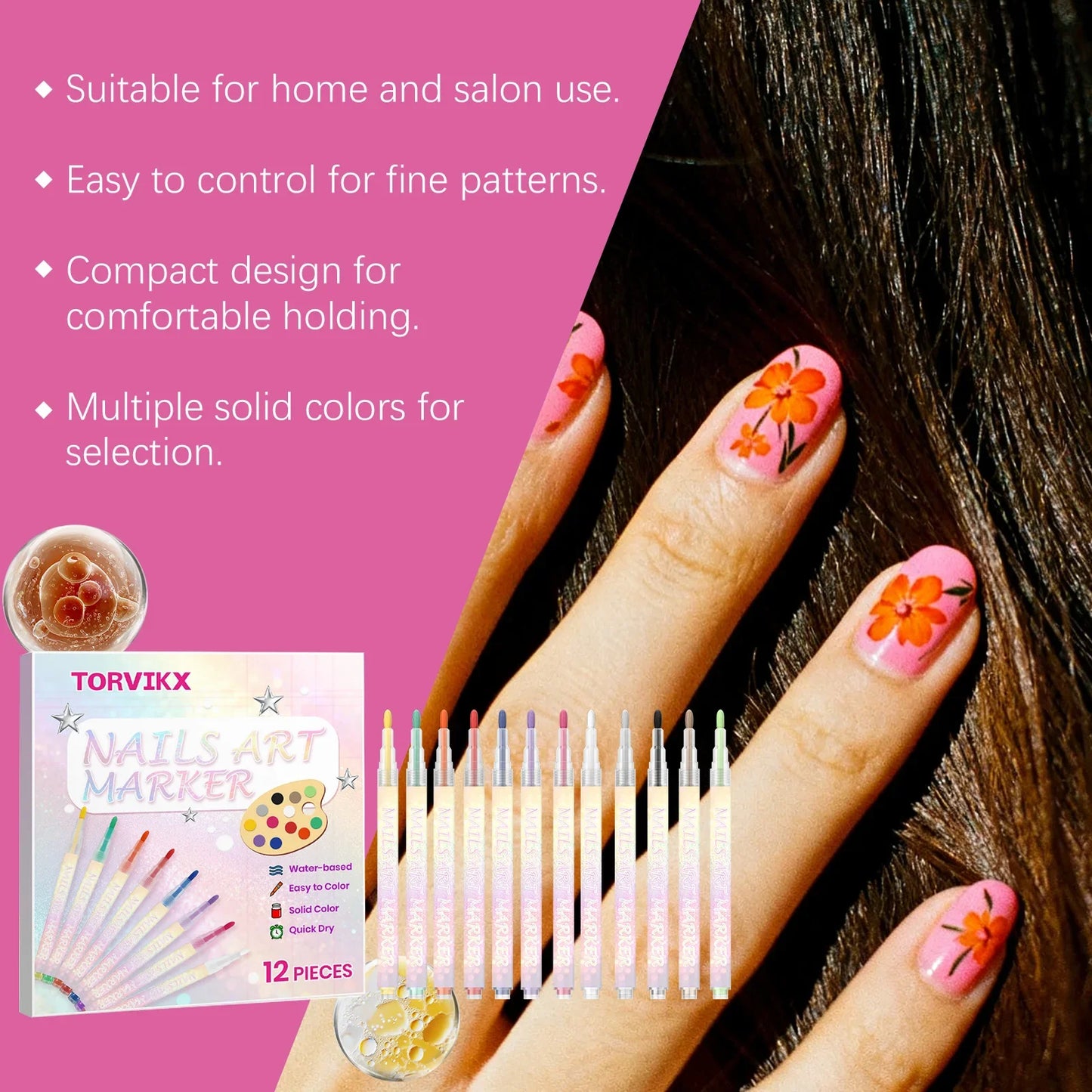 Nail Art Pen – Fine Tip, Waterproof, Quick Dry DIY Marker