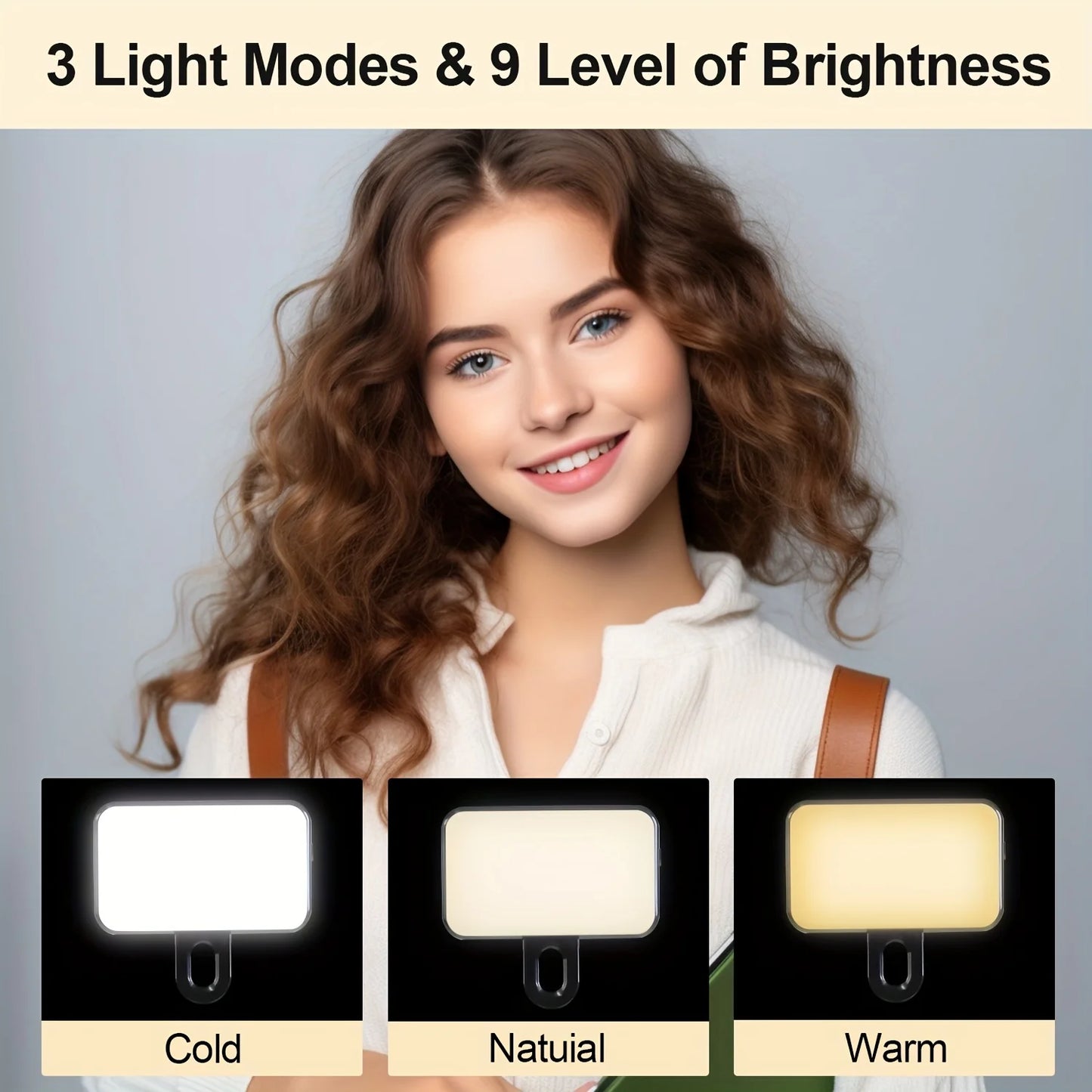 Mini Selfie Fill Light 3 Color Modes Adjustable Brightness Rechargeable Clip on Mobile Phones Computers Photography LED Lights Peaceful Pleasures Health and Wellness