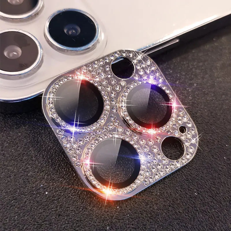 Diamond-encrusted Integrated Lens Film for iPhone15 16 ProMax Accessories Camera Protector for iphone12 13 14Pro Lens Protector Peaceful Pleasures Health and Wellness Silver iPhone 17