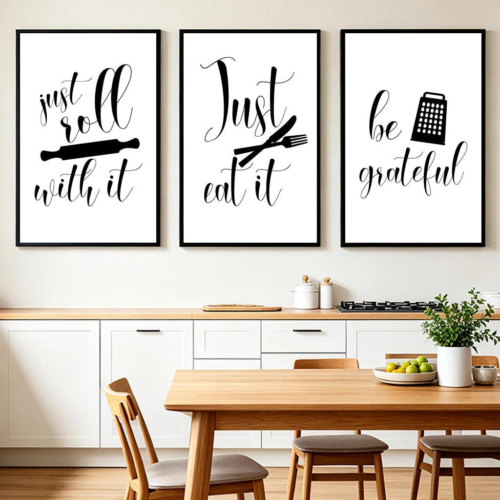 Kitchen Inspirational Wall Art, Modern Cooking Quotes Canvas Painting, Minimalist Black White Poster Print for Dining Room Decor Peaceful Pleasures Health and Wellness