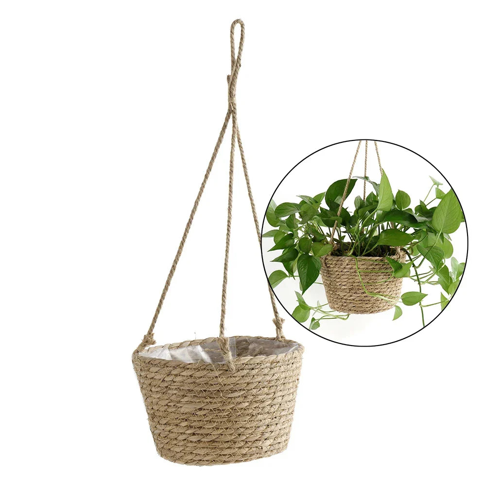 Handwoven Rattan Hanging Basket Planter for Orchids & Flowers
