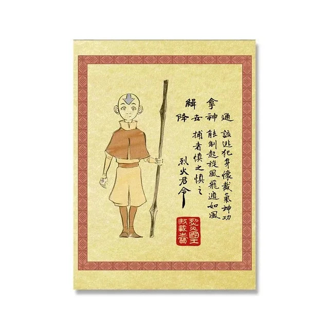 MINISO Last Airbender Wanted Retro Poster Japanese Anime Figure Canvas Painting Wall Art Pictures Room Home Dorm Decor Peaceful Pleasures Health and Wellness A3 20X30CM