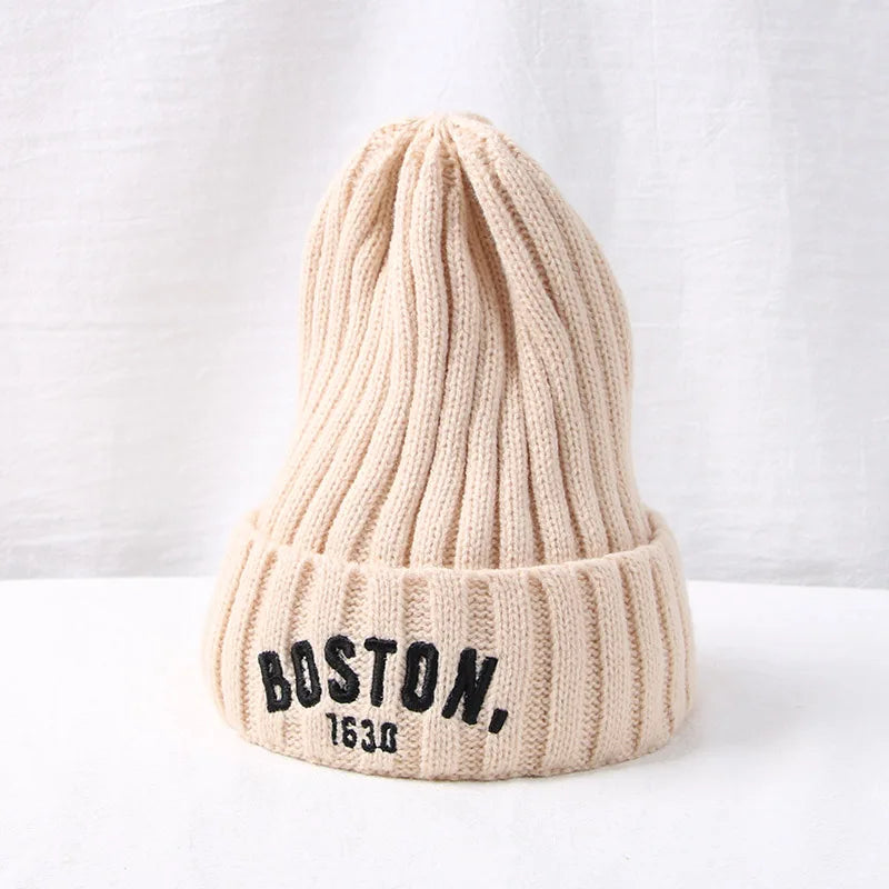 Baby Winter Knit Beanie Hat | Letter Embroidery Toddler Cap