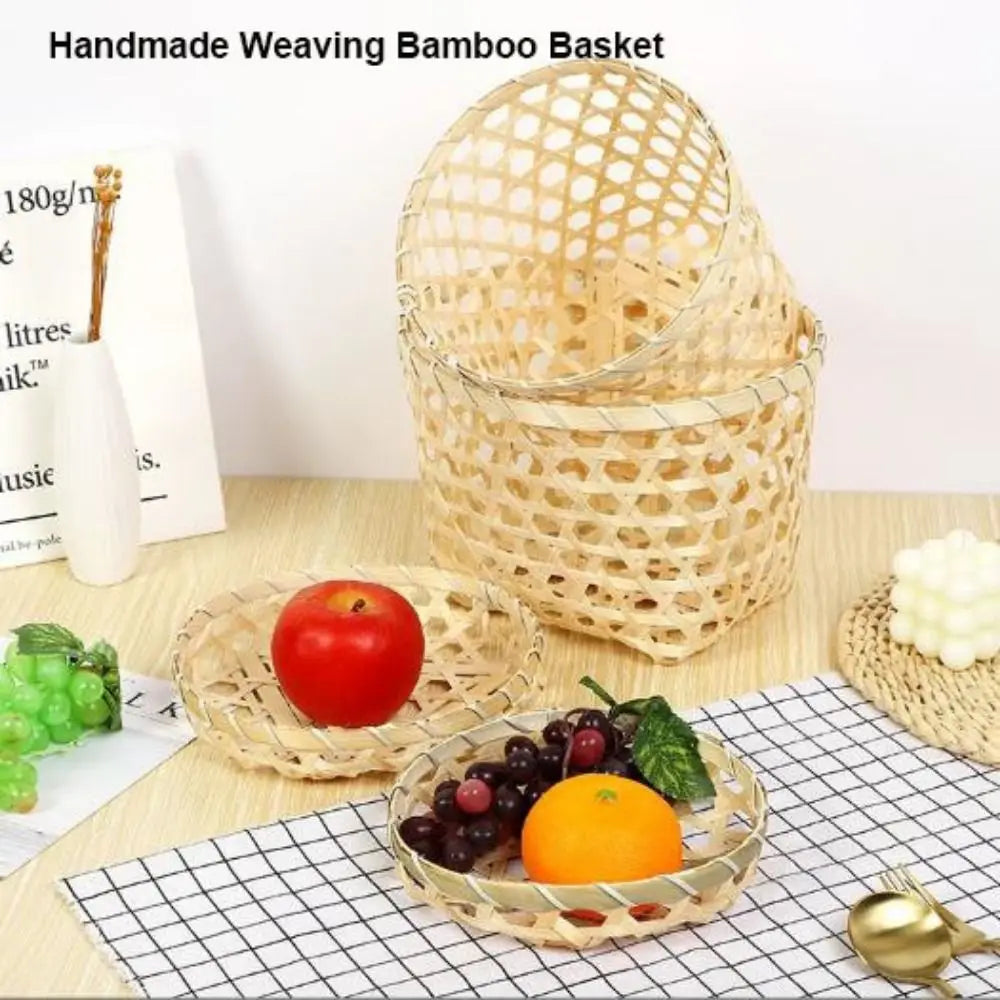 High Quality DIY Handmade Weaving Bamboo Basket Round 4 Styles Rice Fruit Bread Basket Kitchen Storage Basket Daily Use Storage Peaceful Pleasures Health and Wellness