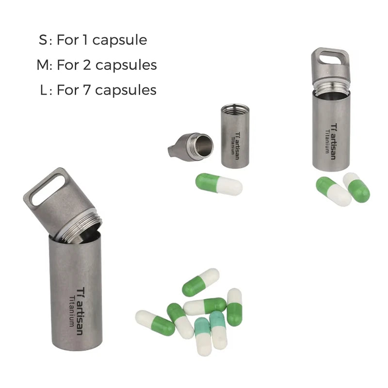 Tiartisan Titanium Mini EDC Tools Portable Sealed Medicine Bottle Home Outdoor Pill Box Waterproof Titanium Pill container Peaceful Pleasures Health and Wellness