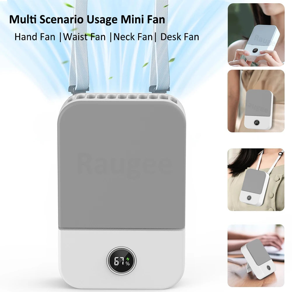 Waist Fan Portable Wearable Hanging Neck Fan USB Rechargeable Air Circulation Fan 3 Wind Speed Outdoor Bladeless Waist Clip Fan Peaceful Pleasures Health and Wellness