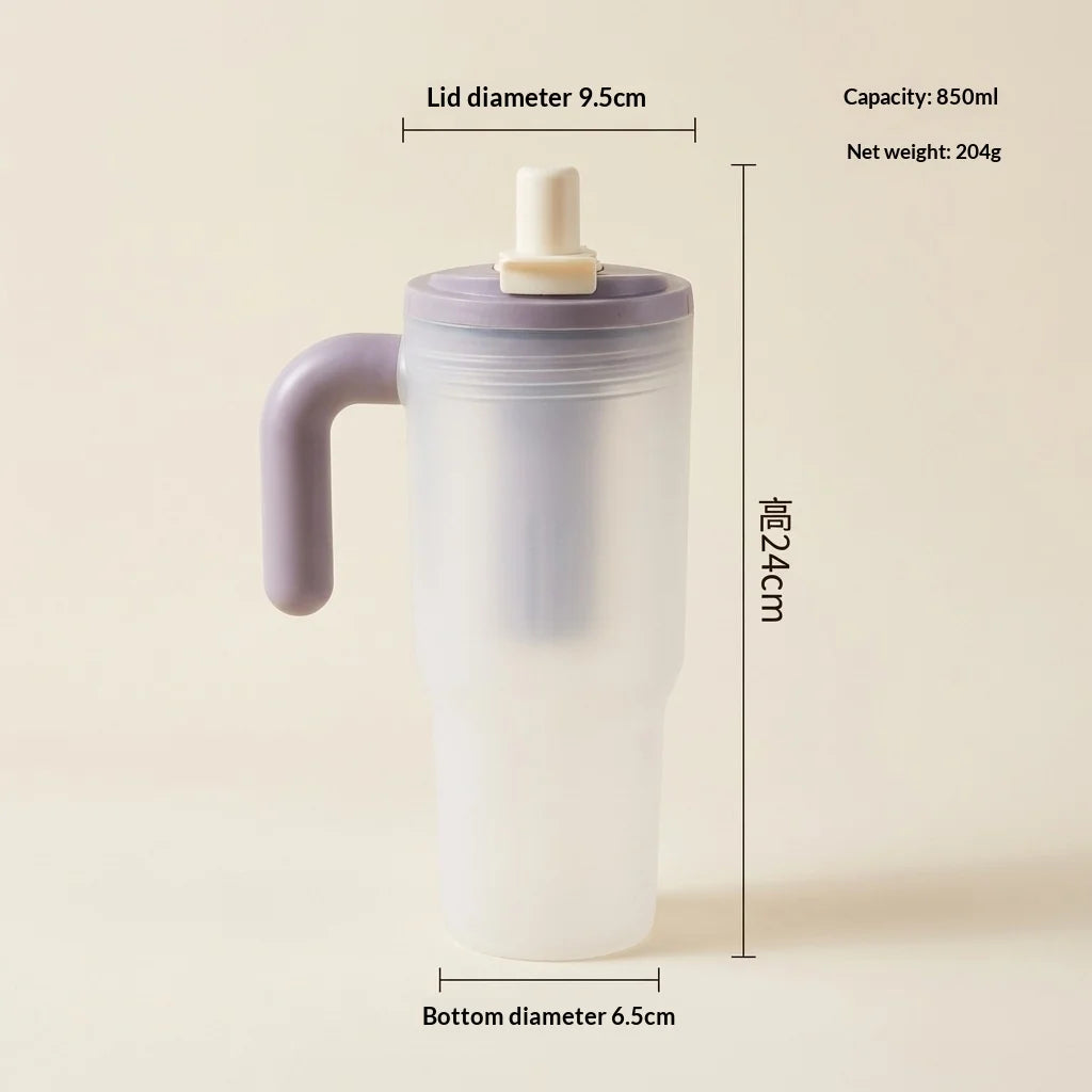 Portable Sport Drinking Bottle Transparent Plastic Water Cup with Straw&Strainer Travel Large Capacity Heat-resistant Tumbler Peaceful Pleasures Health and Wellness 850ml grape purple