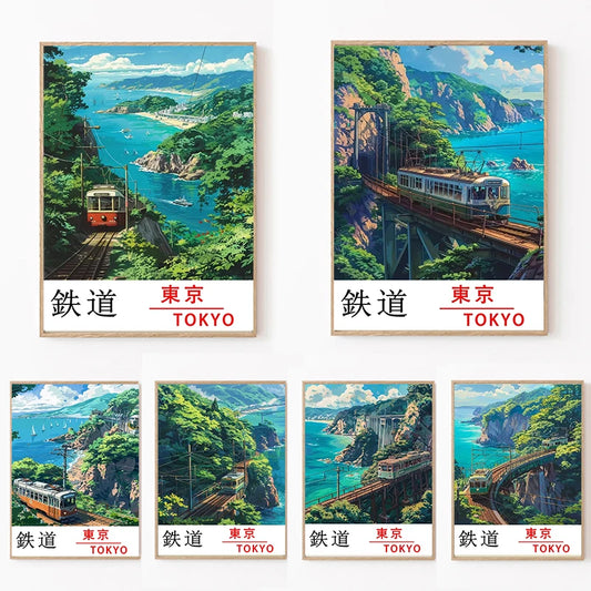 Tokyo Railway Canvas Wall Art | Japanese Train Landscape Print Canvas Wall Art Peaceful Pleasures Health and Wellness
