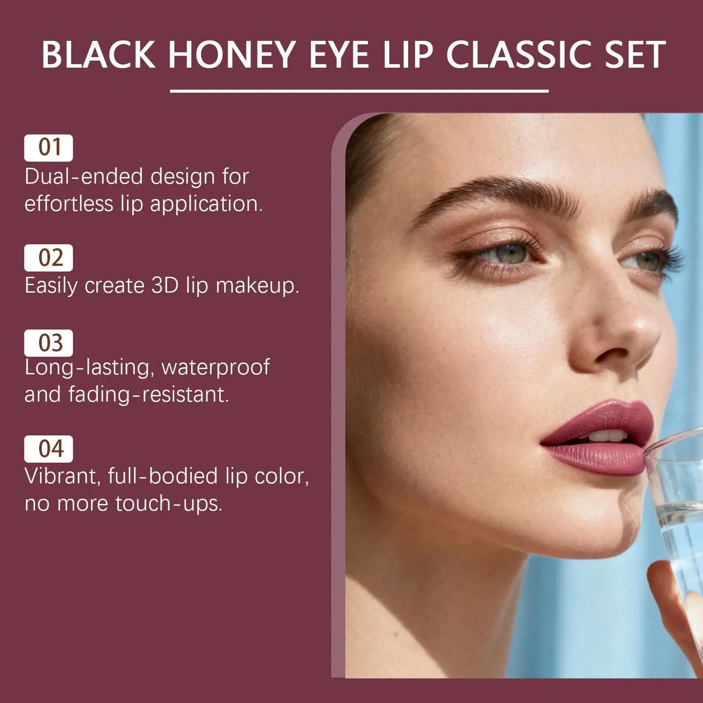 Black Honey Eye & Lip Makeup Set – Lipstick, Gloss & Lash Curler Makeup Gift Set Oasis Select