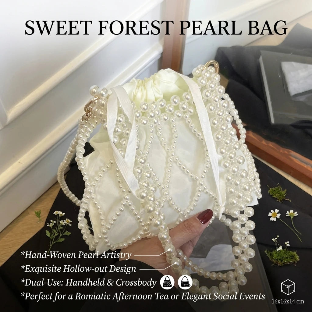 Pearl Woven Crossbody Bag For Women With Lace Design And Dual Handle Functionality Peaceful Pleasures Health and Wellness