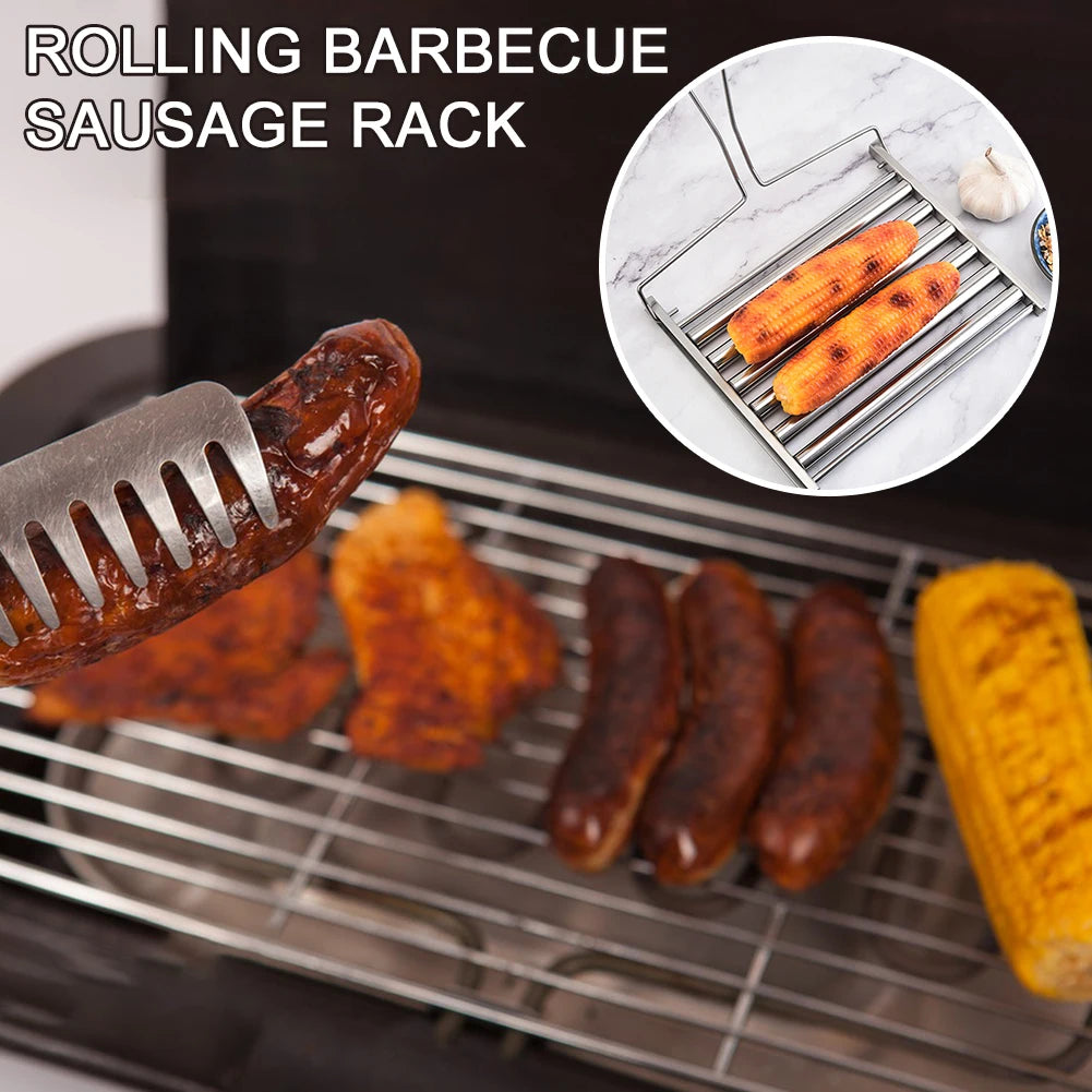 Hot Dog Roller For Grilling Stainless Steel Sausage Rackgriller Bbq Oven Baking Cooking Pans Outdoor Camping Barbecue Tools Peaceful Pleasures Health and Wellness