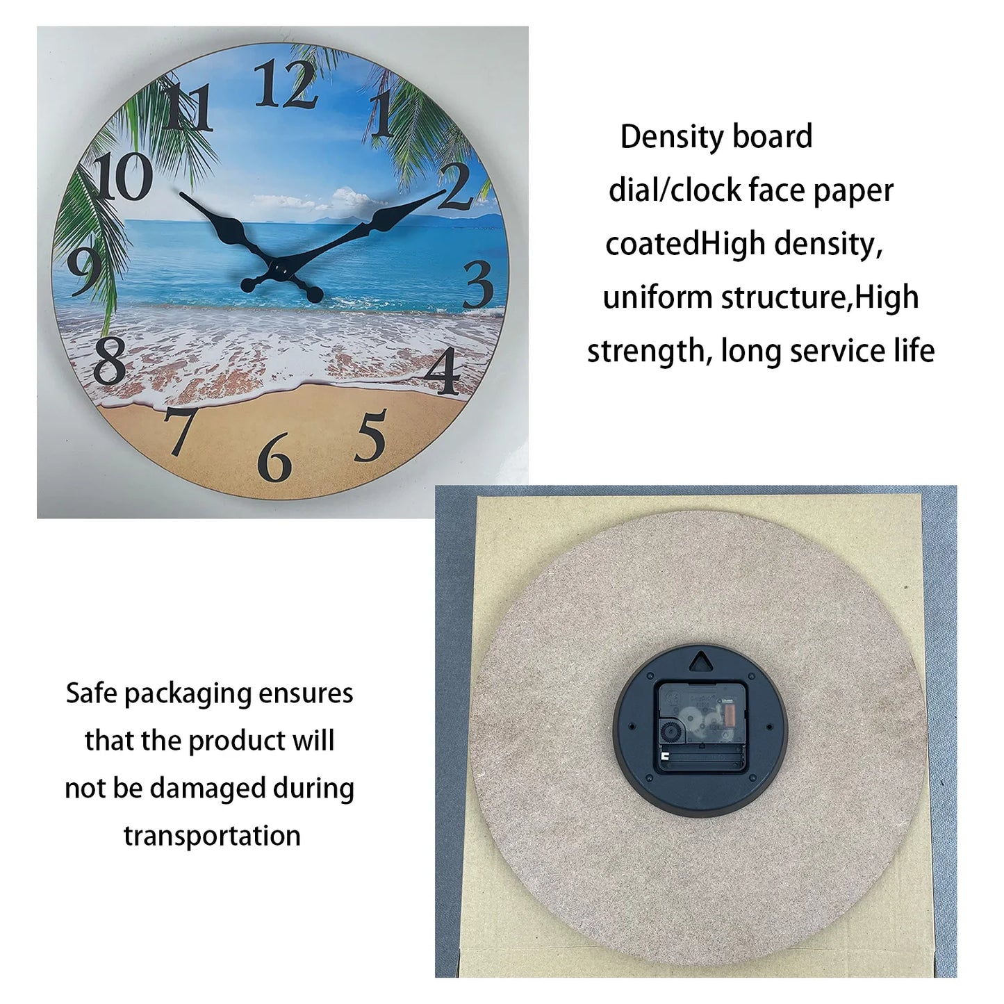 Light Luxury Beach Pattern Wooden Wall Clock for Living Room, Bedroom, Kitchen, Home Decoration, Silent Quartz Clock, Holiday Gift, 10 Inches, 12 Inches (No Battery) Peaceful Pleasures Health and Wellness