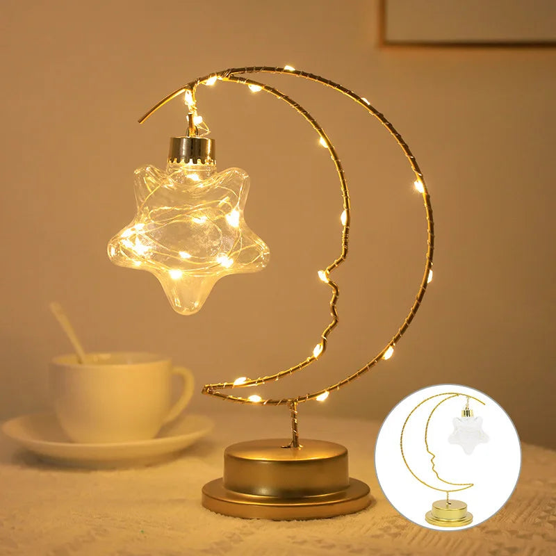 2026 Home Decoration Star Designed LED Light Moon Shape Indoor Ornament Small LED Night Lamp Heart Iron Material for gift Peaceful Pleasures Health and Wellness Star