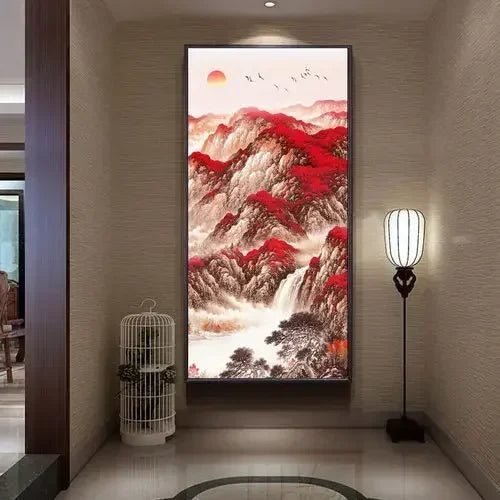 Home and Wanshi Xing Decorative Painting Landscape Mural Painting New Chinese Beginner Style Hanging Painting Home Decor Peaceful Pleasures Health and Wellness 12 40x80cm