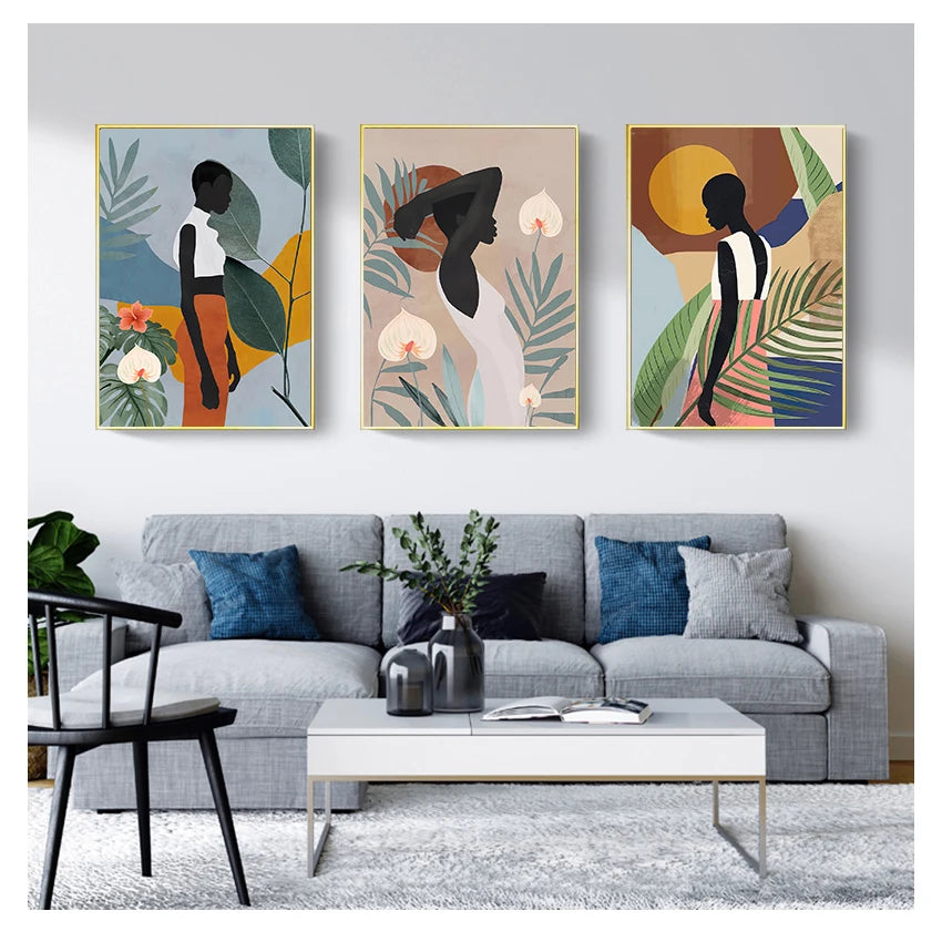 Scandinavian Poster and Prints Vintage Girl Wall Art Pictures for Living Room Kitchen Decor Geometric Abstract Canvas painting Peaceful Pleasures Health and Wellness