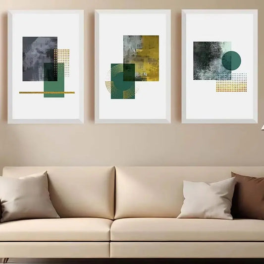 Nordic Geometric Canvas Wall Art | Green Yellow Abstract Print Canvas Wall Art Peaceful Pleasures Health and Wellness