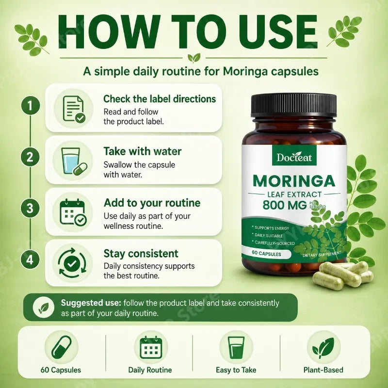 Docteat Moringa Leaf Extract 800mg Capsules – 60 Count