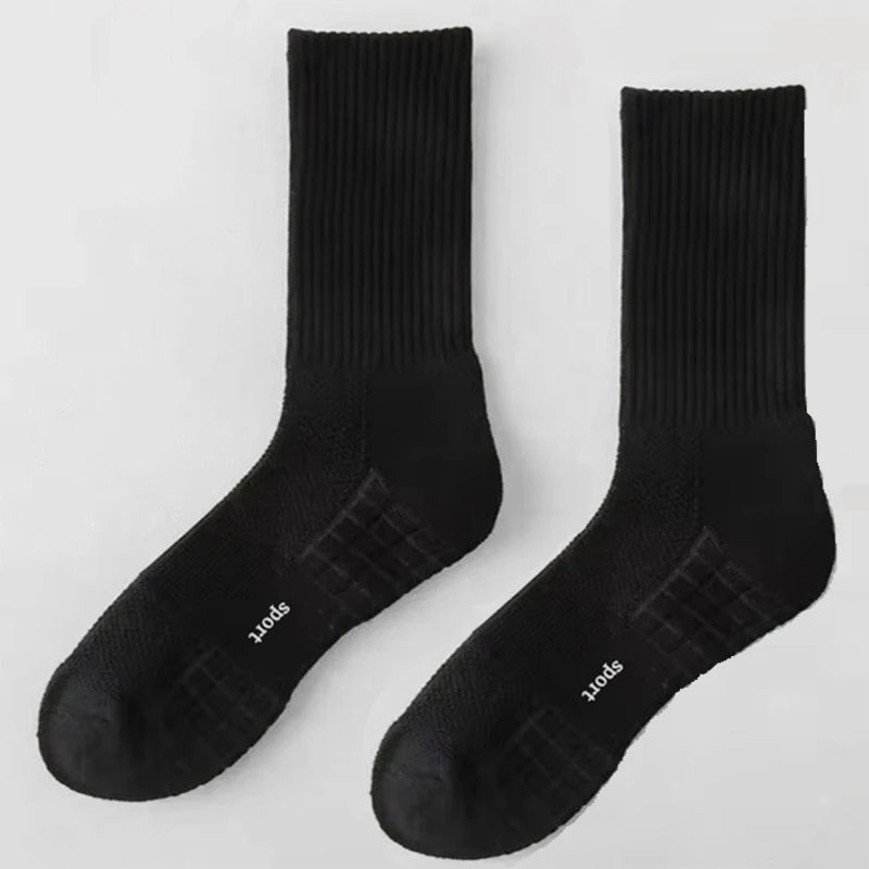 Men's Thick Bottom Sweat Absorbing and Breathable Sports Socks with Bottom Cushion for Running Professional Sports Men's Socks Peaceful Pleasures Health and Wellness Long Socks Black
