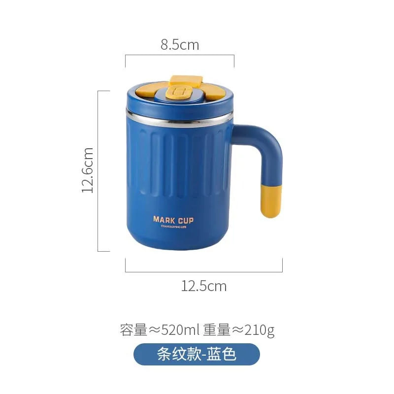2026 Hot 520ML Insulated Coffee Mug with Handle, Shatterproof 304 Stainless Steel Coffee Mug, Double Wall Vacuum Water Cup Peaceful Pleasures Health and Wellness Striped blue 501-600ml