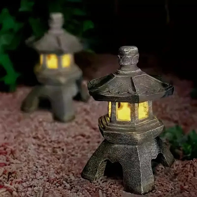 Solar Pagoda Garden Lamp | LED, Stone Veneer, Zen Décor