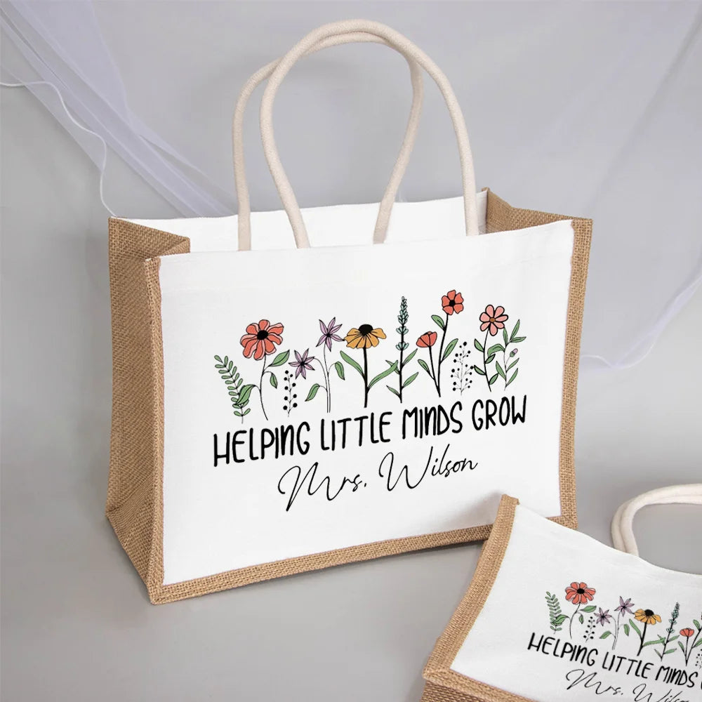 Personalized Floral Canvas Tote Bag – Teacher Appreciation Gift