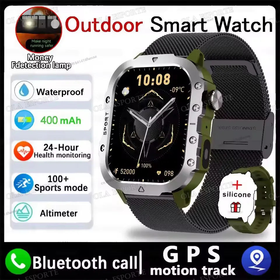 2026 New Military Outdoor Smart Watch Men's GPS Flashlight Bluetooth Call 2.01" AMOLED Screen 10ATM Waterproof Sports Smartwatch Peaceful Pleasures Health and Wellness NEW-Gr22BkMilan