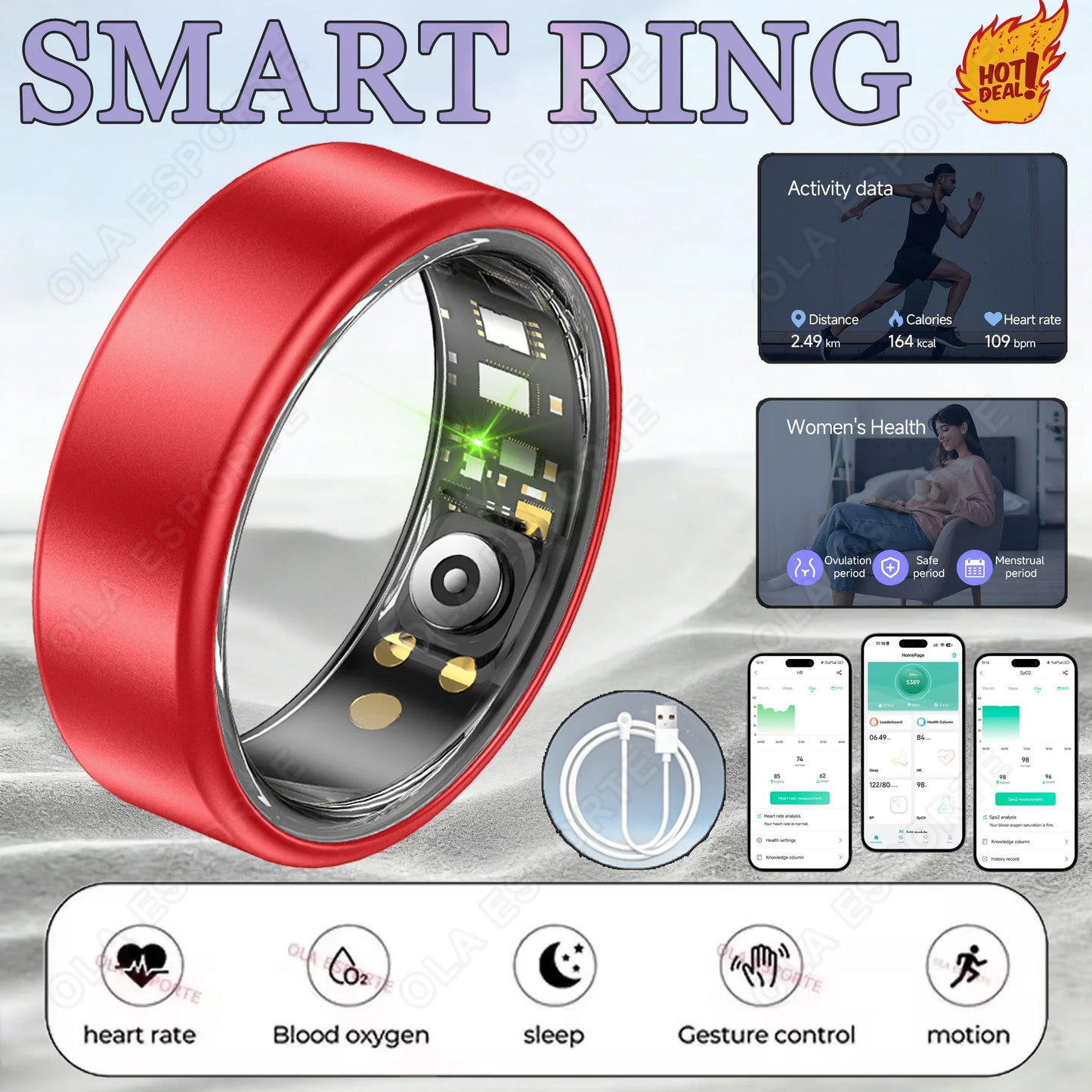 R10 Smart Ring with Charging Case for Men Women, Health and Sleep Monitor, 5ATM Waterproof, Multi-sport Mode, Smartring 2026 New Peaceful Pleasures Health and Wellness Red 8