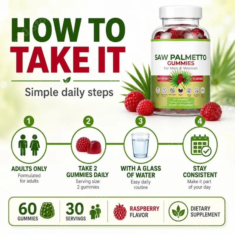 Saw Palmetto Gummies Raspberry | Non-GMO Gluten-Free 60ct