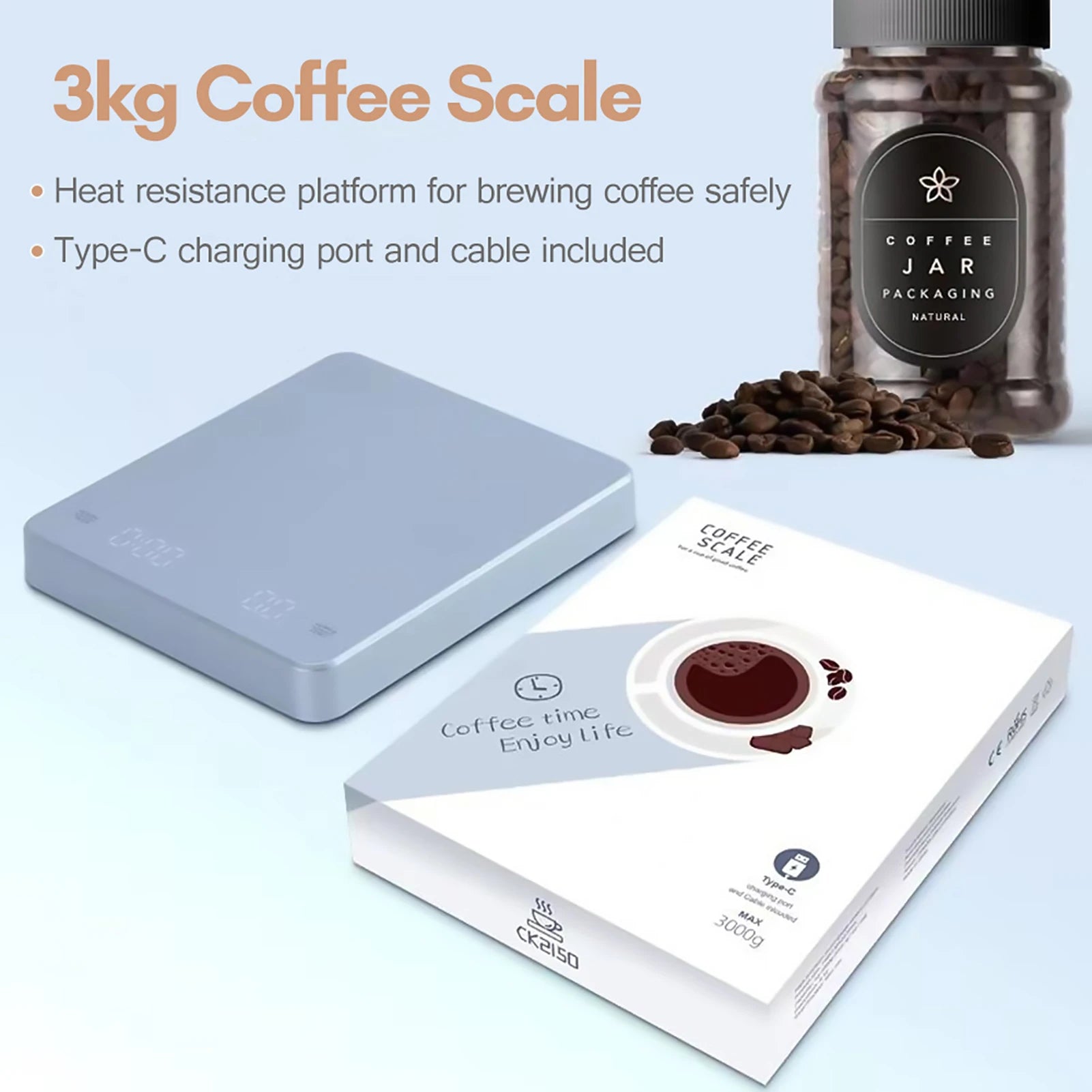 Digital Coffee Scale LED Screen Espresso Weighing 0.1g Precision Built-in Battery Timer 3kg Max Peaceful Pleasures Health and Wellness
