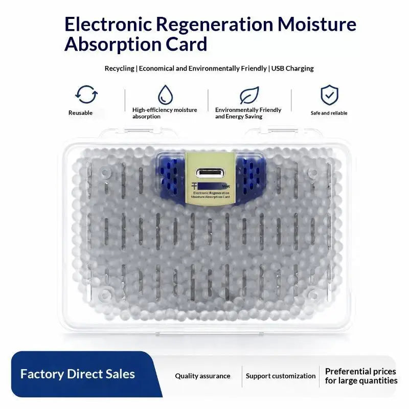 Mini Reusable Silica Gel Dehumidifier Card | USB Type-C Rechargeable