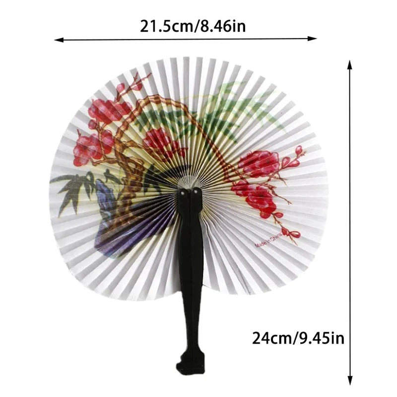 Foldable Round Paper Hand Fan – Retro Floral Party Gift