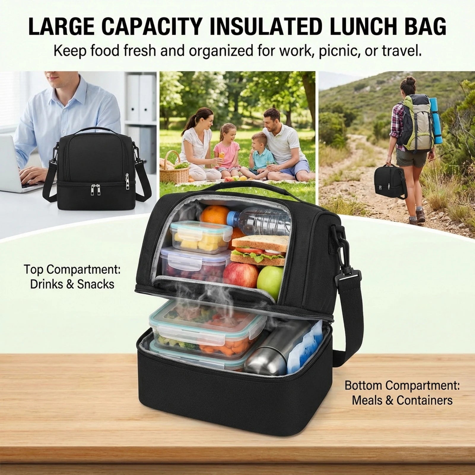 Aluminum Foil Insulated Lunch Bag Large Capacity Thermal Food Container Tote with Handles for Office School Picnic Travel Peaceful Pleasures Health and Wellness