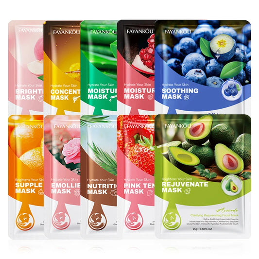 10-Pack Fruit Face Masks – Moisturizing, Brightening & Firming Sheet Face Mask Peaceful Pleasures Health and Wellness Each 1pcs