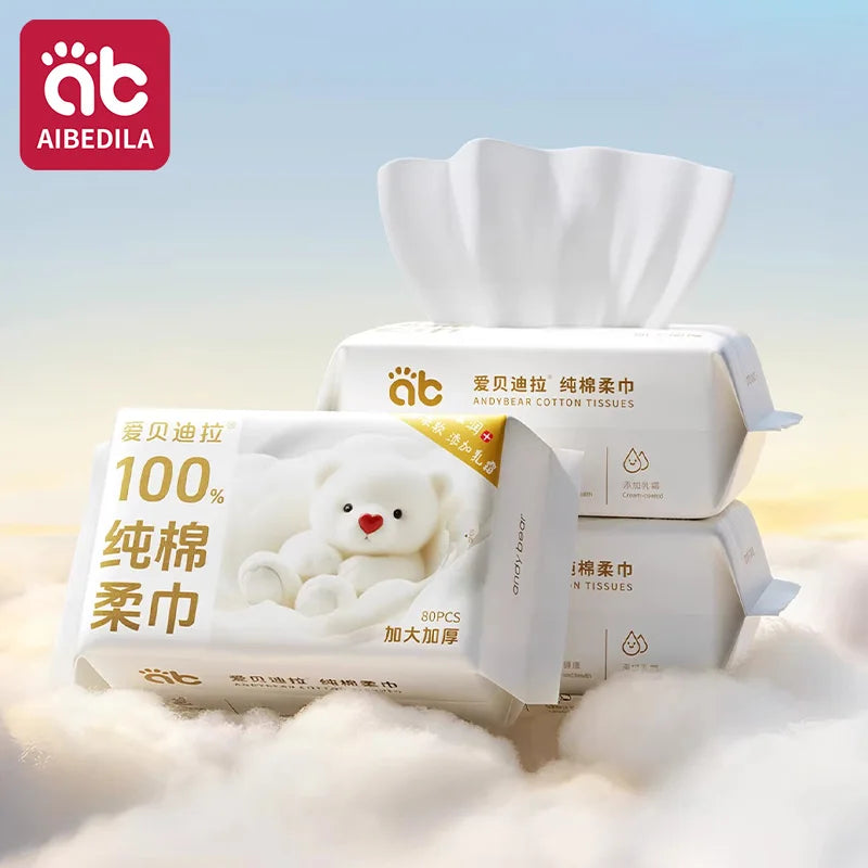 AIBEDILA Baby Cotton Dry Wipes – Unscented & Hypoallergenic