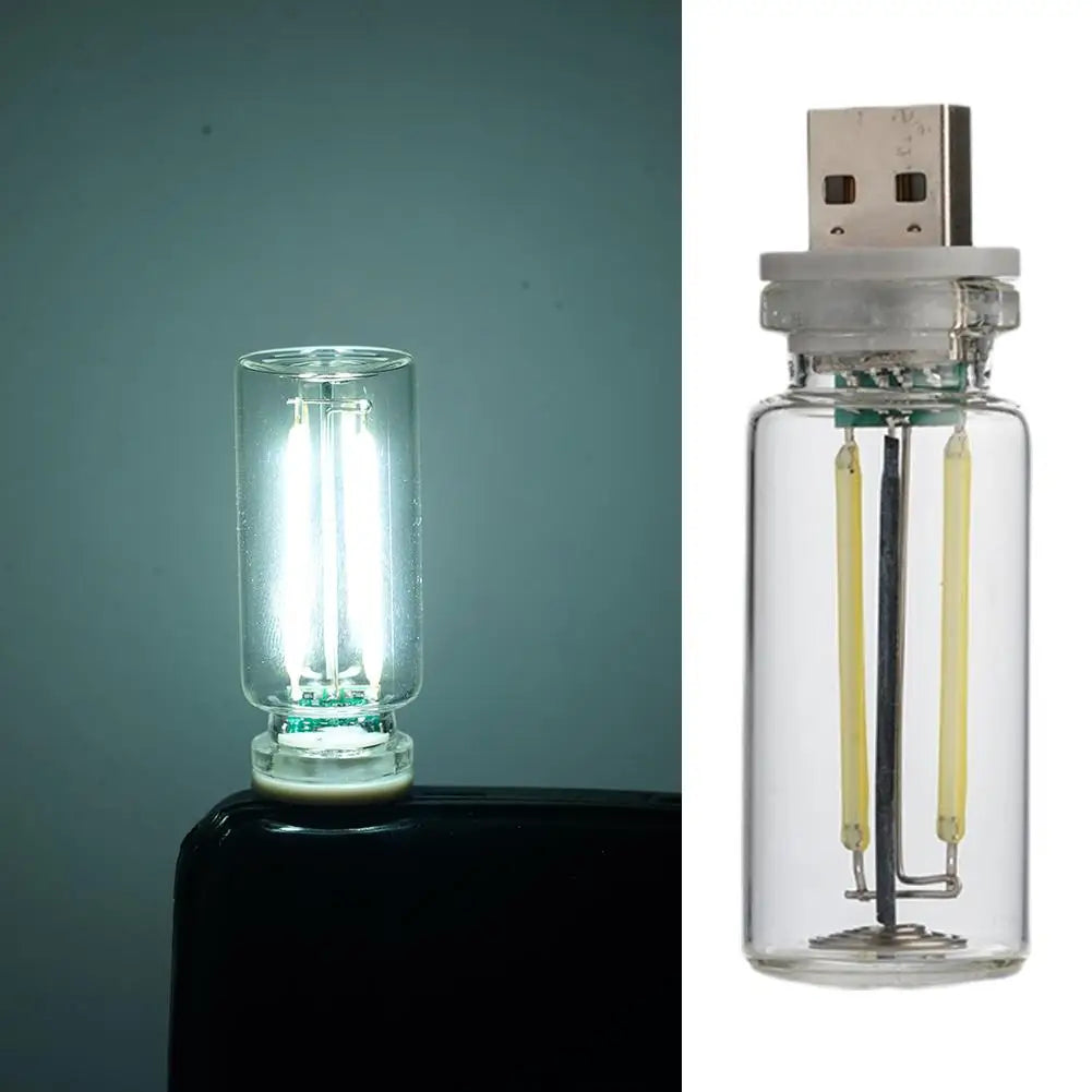 Car USB Night Light Touch control Dimmable LED Filament Lamp USB Plug and Play Decorative Atmosphere Light for Car Bedroom Peaceful Pleasures Health and Wellness White 6500K