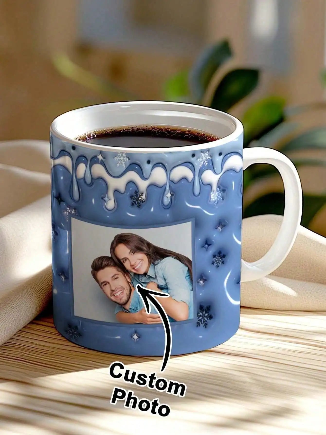 1pc Custom Couple Photo Mug 3D Inflated Effect Personalized Coffee Cup Gift For Him Her Boyfriend Girlfriend Valentine Birthday Peaceful Pleasures Health and Wellness