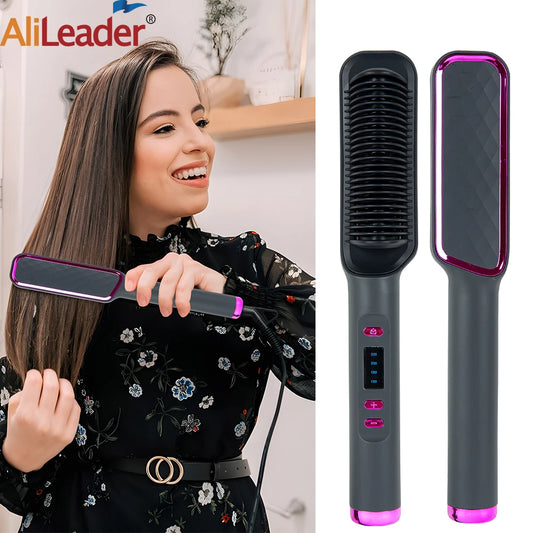 Alileader Straightener Brush Smooth Frizz 30 S Fast Heating 60 Min Auto-Off Women Hairstyle Tools Suitable Long/Thick/Wigs Hair Peaceful Pleasures Health and Wellness