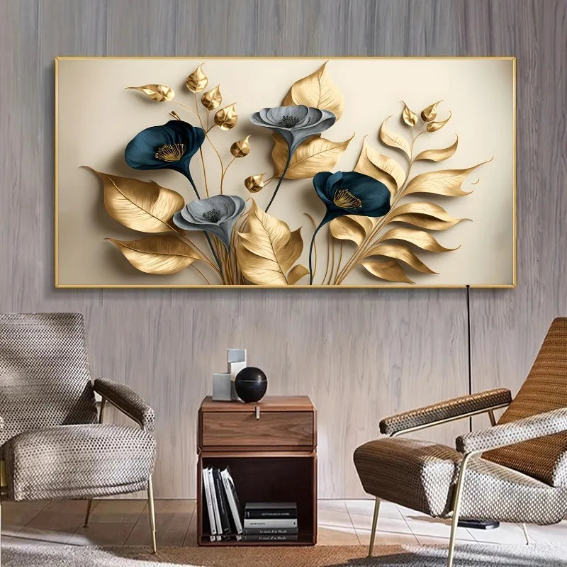 Golden Leaf Canvas Wall Art | Modern Unframed Poster Canvas Wall Art Peaceful Pleasures Health and Wellness