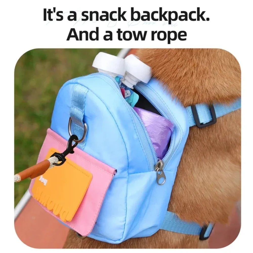 Pet Snack Storage Bag with Leash Large-capacity Multifunction Dogs Backpack Adjustable Harness Backpack Suitable Pet Travel Walk Peaceful Pleasures Health and Wellness