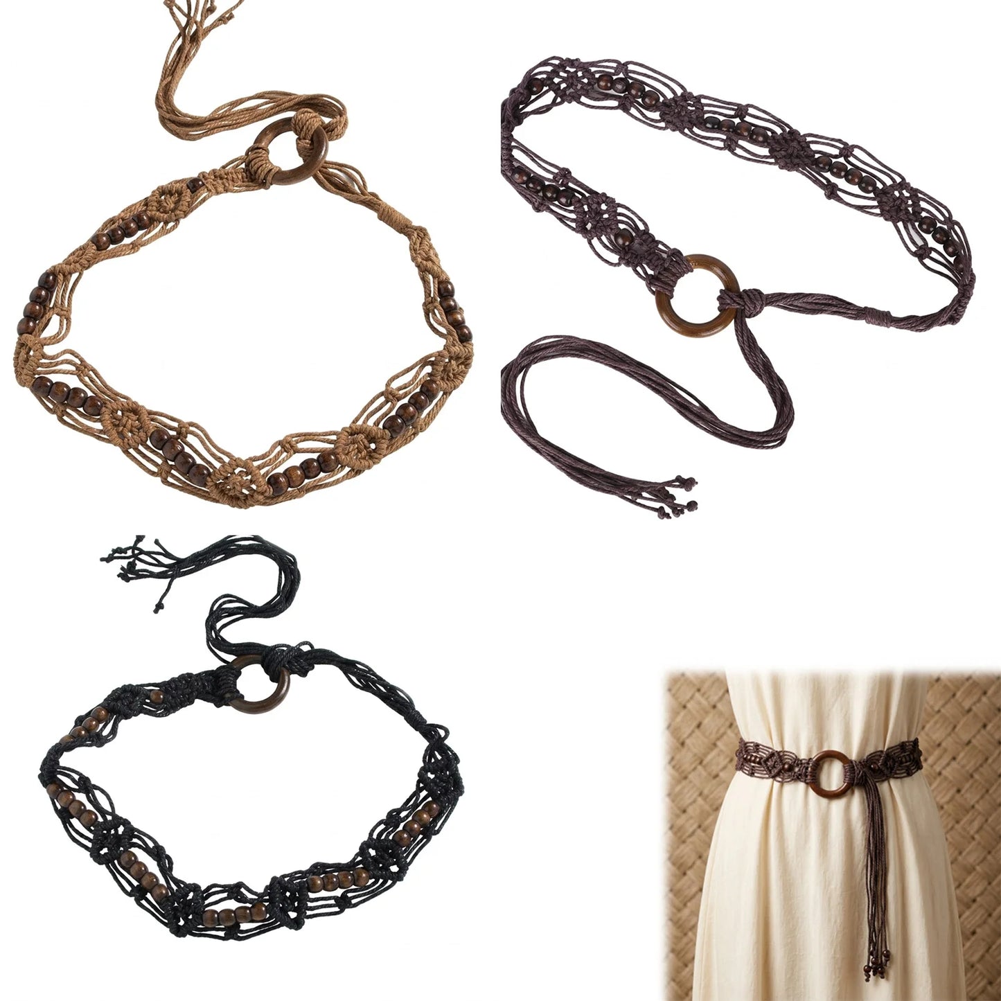 Bohemian Style Woven Belt for Women with Buckle Decoration Long Skirt Matching Peaceful Pleasures Health and Wellness