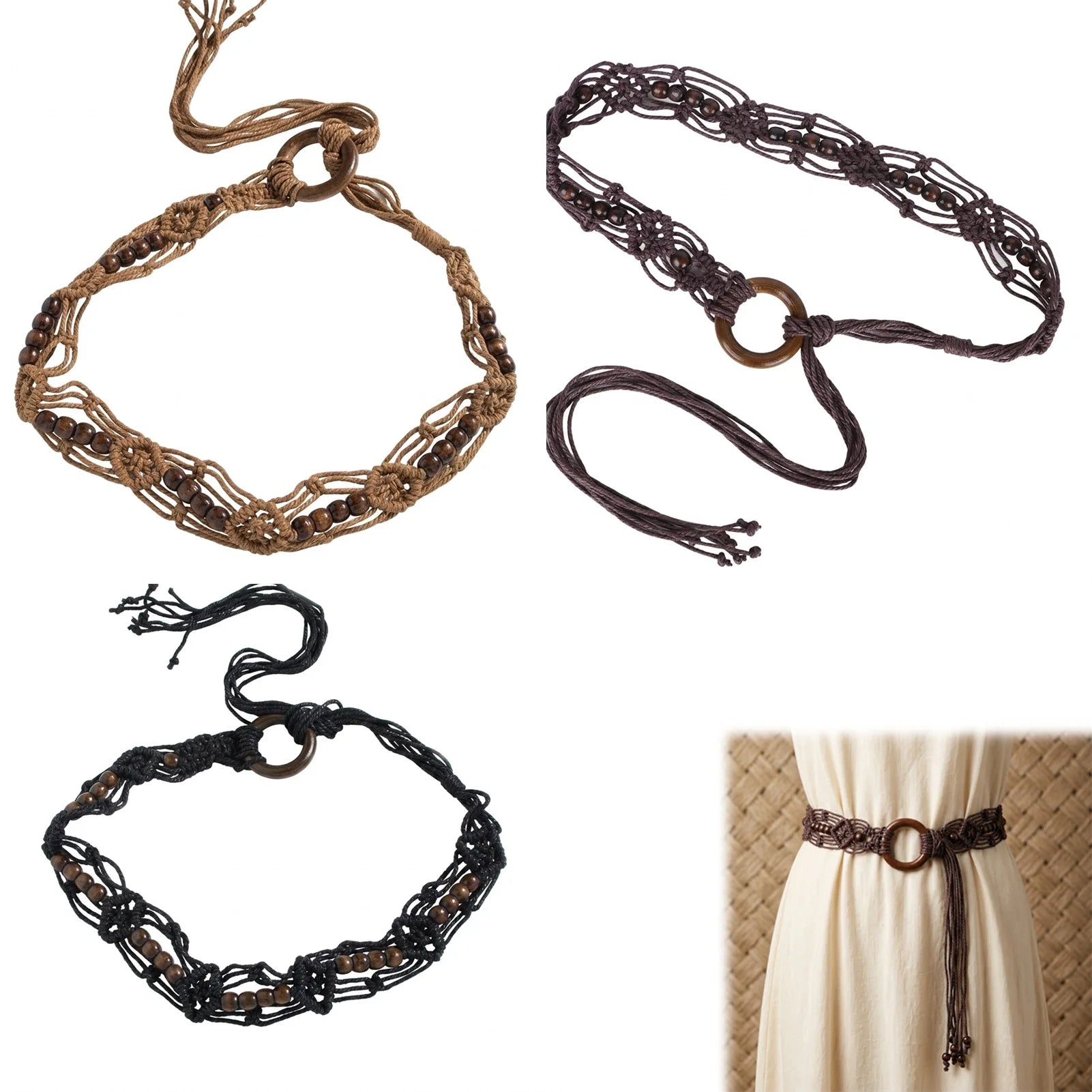Bohemian Style Woven Belt for Women with Buckle Decoration Long Skirt Matching Peaceful Pleasures Health and Wellness