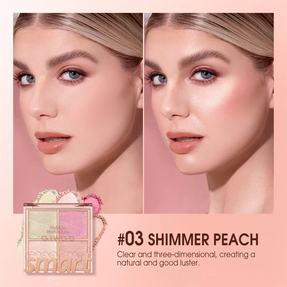 Four-color blush palette, finishing palette, pearlescent shimmer, shadow highlighting, long-lasting makeup effect Peaceful Pleasures Health and Wellness SC045-03