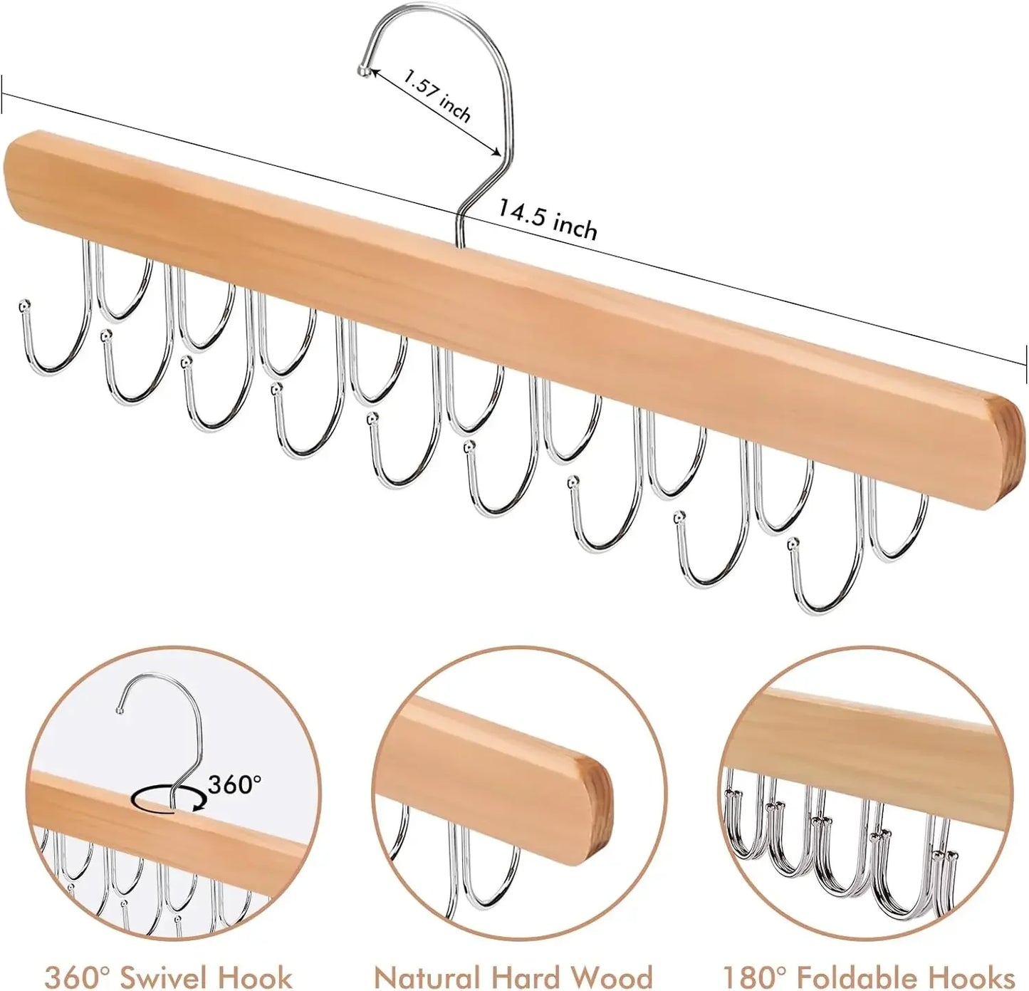 2 Pack Wooden Bra Hanger with 36 Foldable Hooks, 360° Rotating Design for Space Saving Closet Storage Peaceful Pleasures Health and Wellness