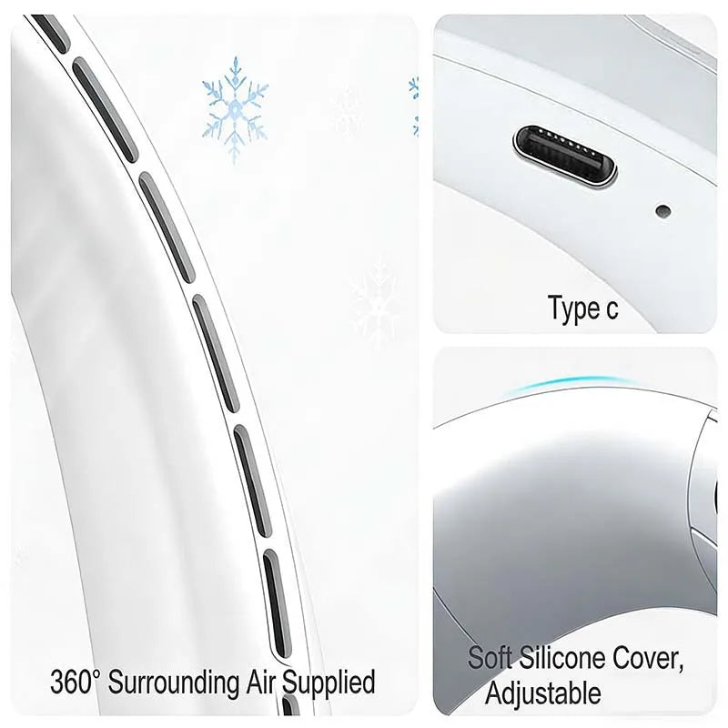 Personal Air Cooler Portable 3-Speed Neck Fan Hands Free Wearable Design Ventilador De Cuello Aire Acondicionado Peaceful Pleasures Health and Wellness