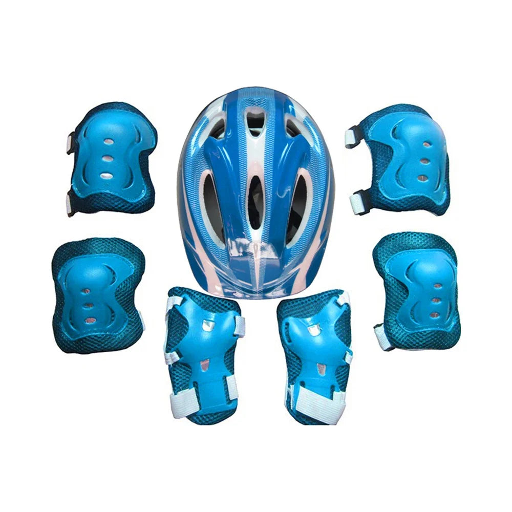 Kids 7-Piece Helmet & Protective Gear Set | Ages 3–15 Bike Skating Kids Protective Gear Set Peaceful Pleasures Health and Wellness Blue-7pcs
