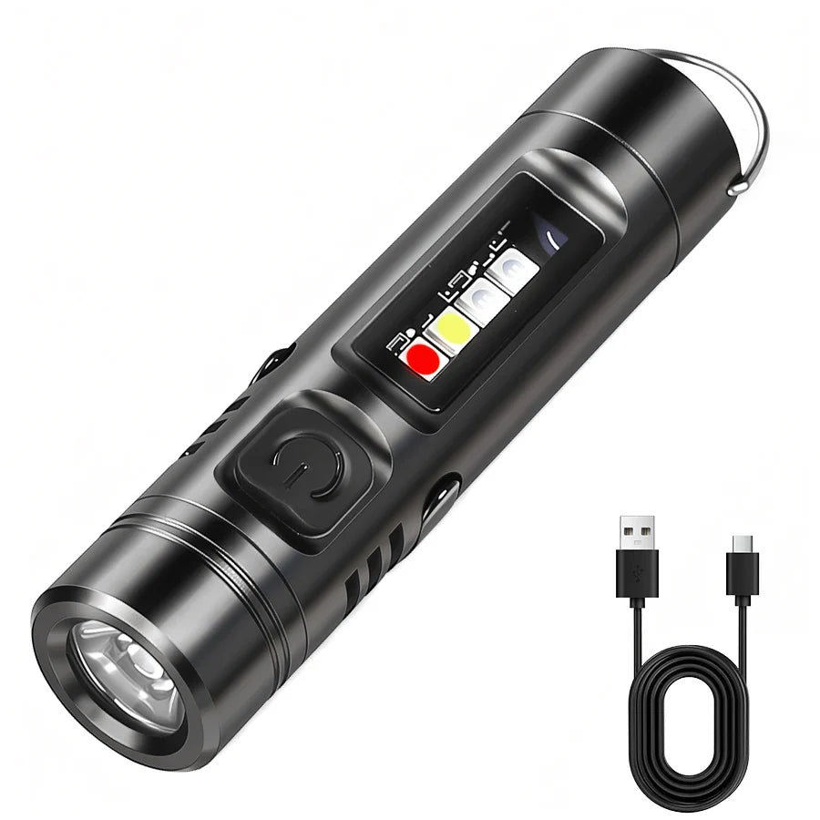 Mini LED Keychain Flashlight USB Rechargeable – 9 Modes, UV