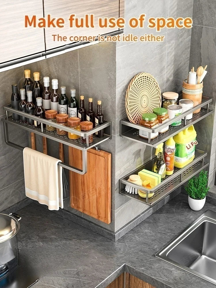 Aluminum Wall-Mounted Shelf | Spice & Bathroom Organizer Rack